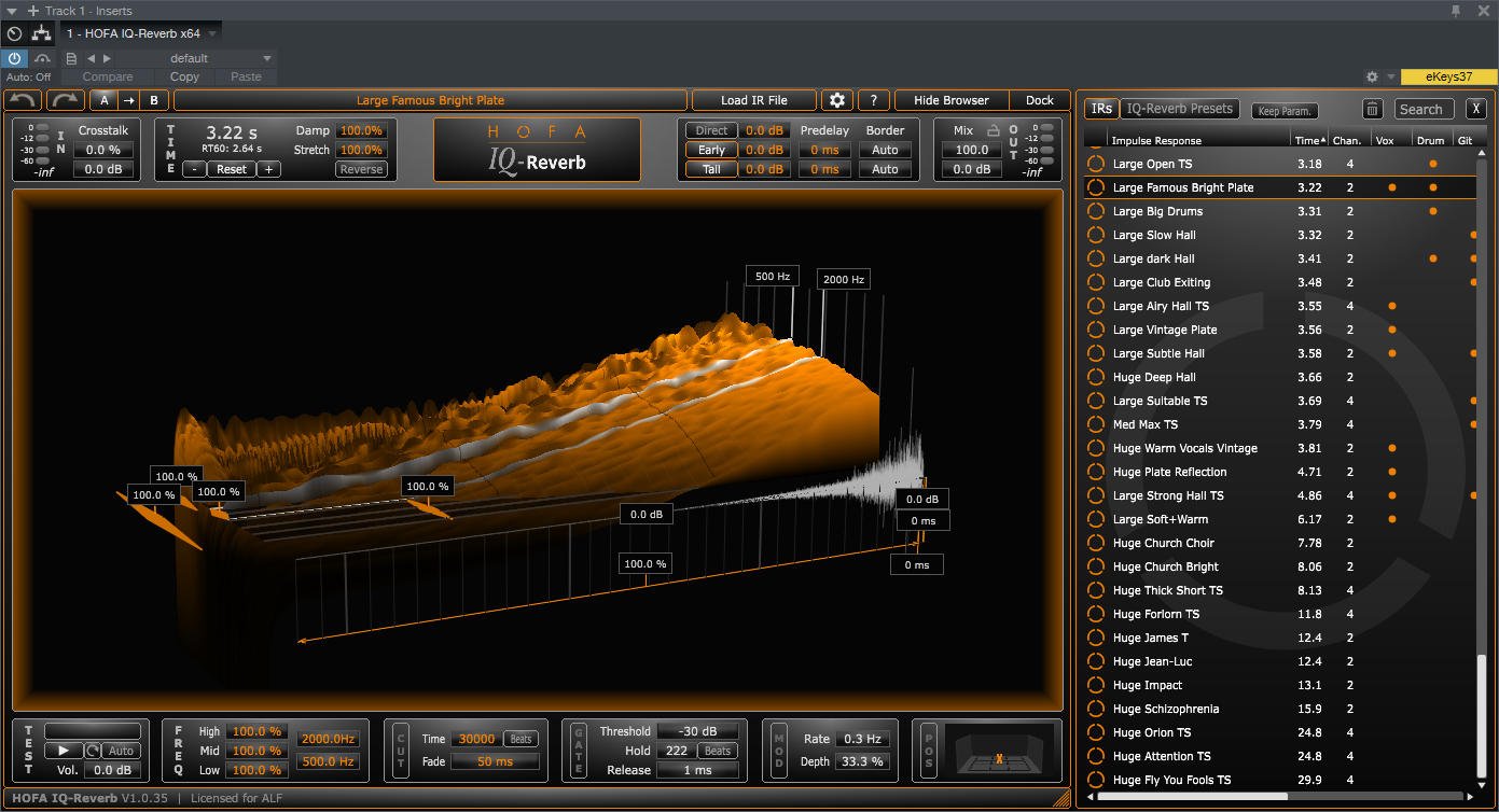 Глубина создание. HOFA IQ-Reverb. HOFA - all Plugins Bundle VST,. Сверточный ревербератор VST. HOFA Plugins IQ-Reverb.