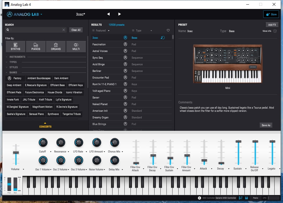 arturia analog lab preset list